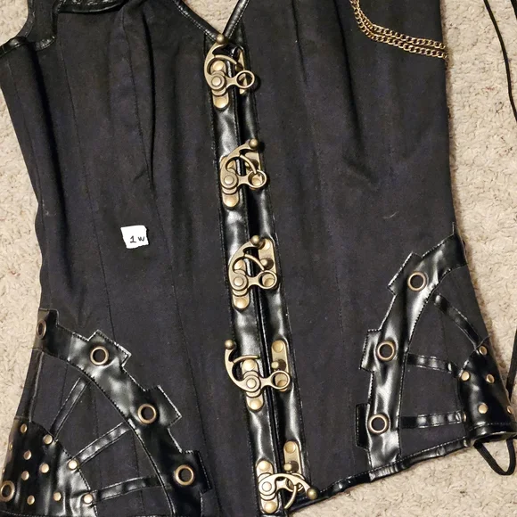 Chic Black and Brass Tone Women's Corset Top Steampunk - Picture 3 of 7